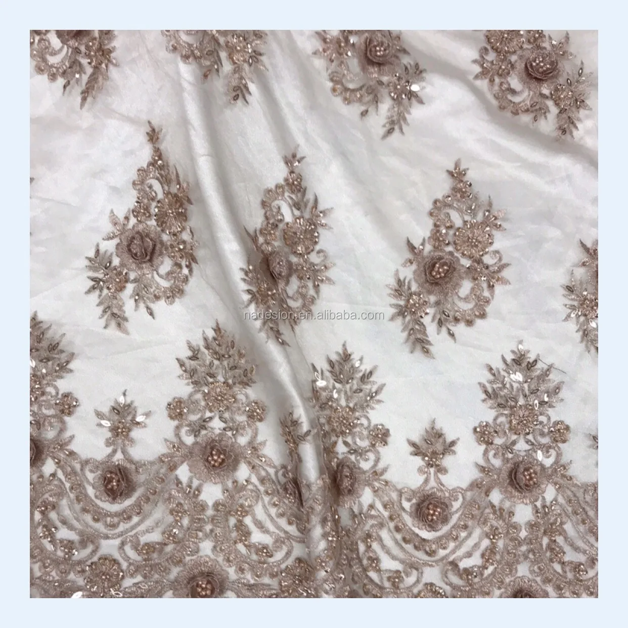 Beaded embroidery 3D flower sequin lace hottest wholesale full dress lace fabric for wedding party