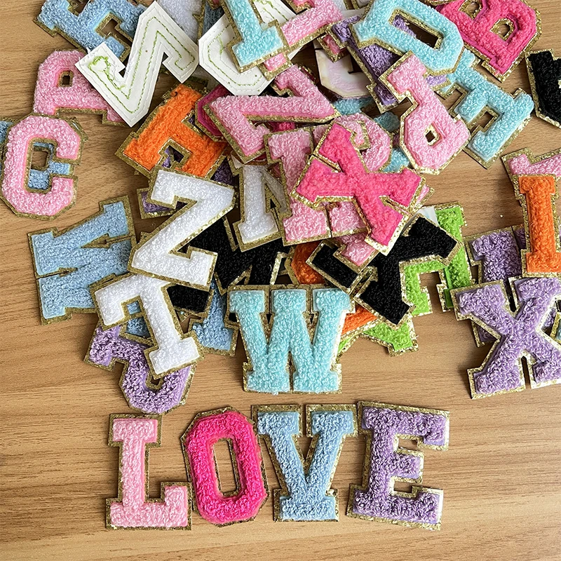 5.5cm 6.5cm Embroidered Letter Applique Patch DIY Iron On Self Adhesive Letters Patches for Cosmetic Bag Clothing Decoration