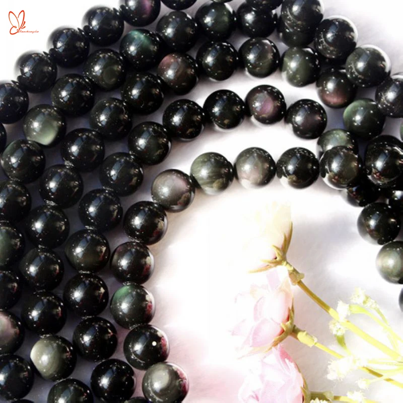 gemstone beads black obsidian Rainbow obsidian round beads for jewelry making