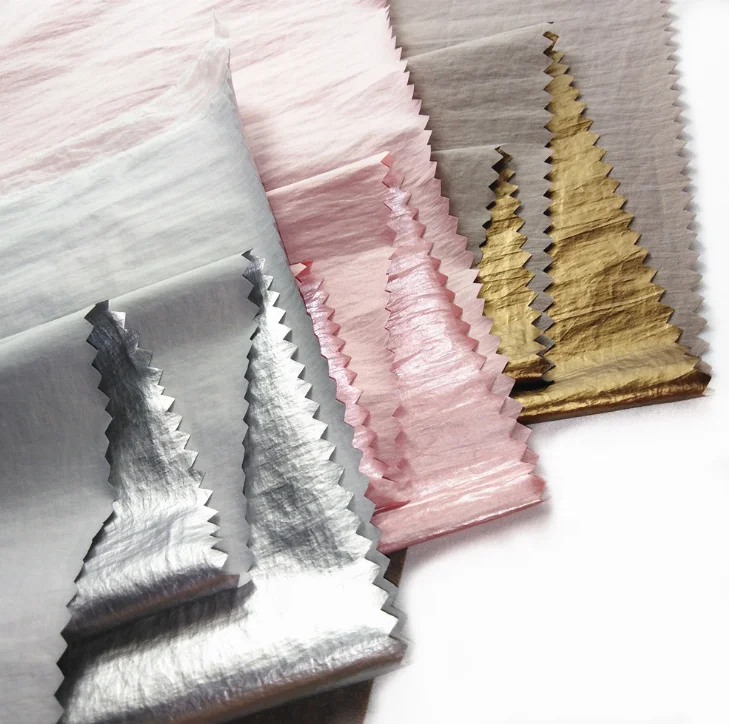 fashion 2020  high washing fastness membrane crinkle 20D 100% nylon silver foil print on fabric