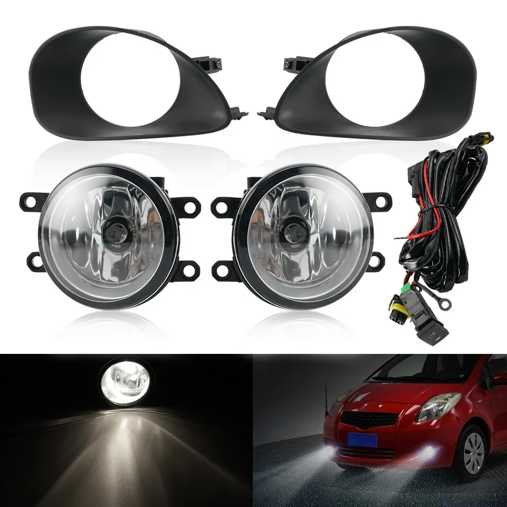 Bevinsee Front Bumper Driving Lamp Clear Fog Light Assembly Kit Headlight Projector Len LED For Toyota Yaris Hatchback 2006-2008