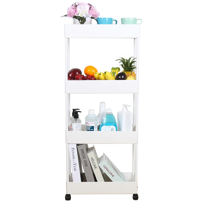 4 Tier Utility Plastic Kitchen Storage Shelf Basket Rolling Utility Cart Cube Rack Kitchen Utility Cart