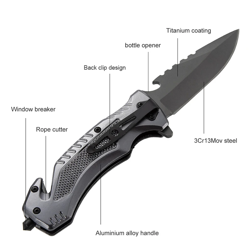 Free Sample Multi Functional Knife Camping Survival Folding Hunting Pocket Tactical Knife With Bottle Opener Cutting Rope