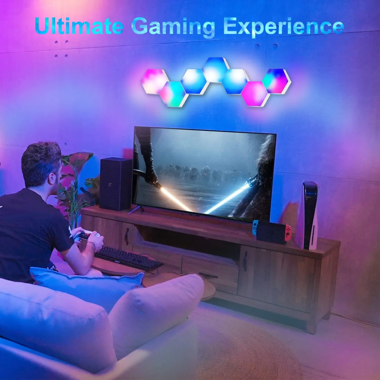 DIY Geometry Hexagon Gaming Light Dream Color LED For Wall Decoration Usb Smart Home Light