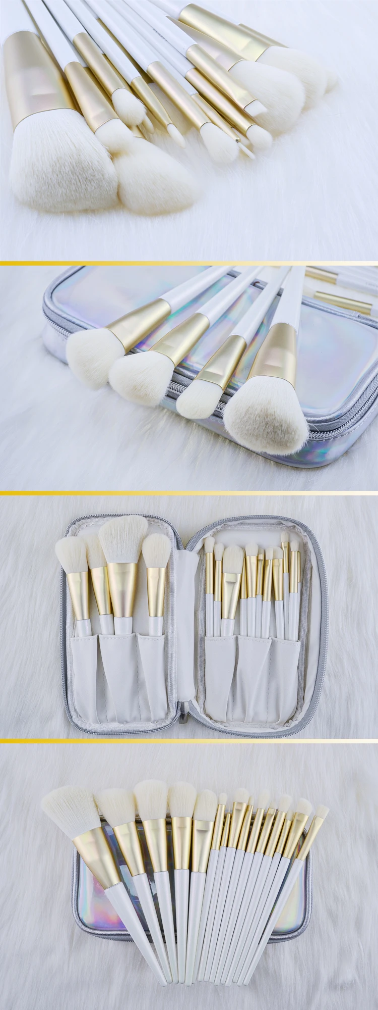 Beauty unique synthetic white high quality luxury private label vegan wholesale custom logo makeup brushes with bag