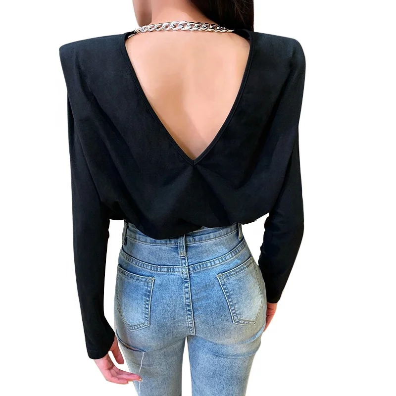  fall fashion clothing new 2020 loose long sleeve solid black casual tops with shoulder pads women t-shirts oversized tshirt