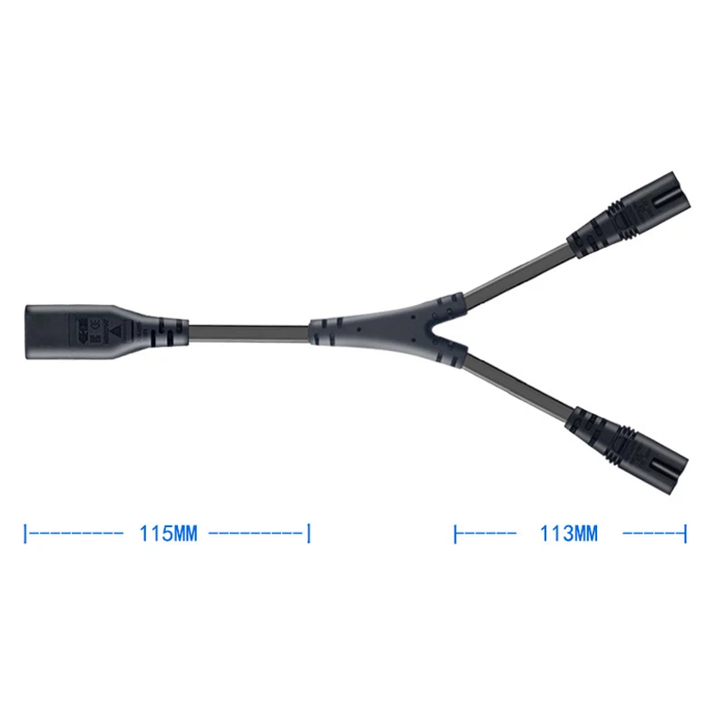 2 Ways C7 to C8 power cable with 0.28m 10A250V female to male two jack extension power cord Current separator cable