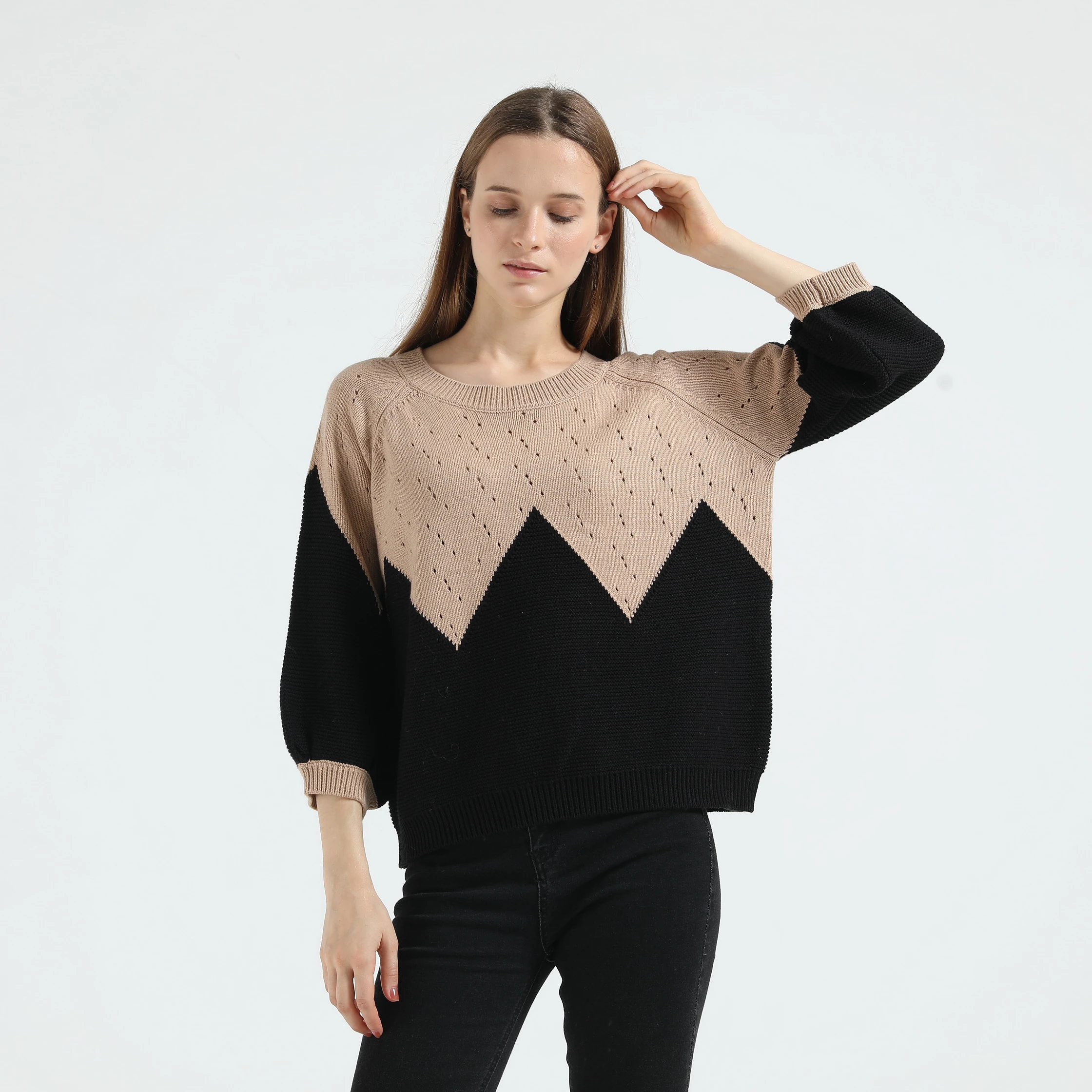 Вязаный пуловер с логотипом на заказ, свитер 2020, топ, модная женская одежда с рукавом 3/4 и круглым вырезом, женский свитер Intarsia