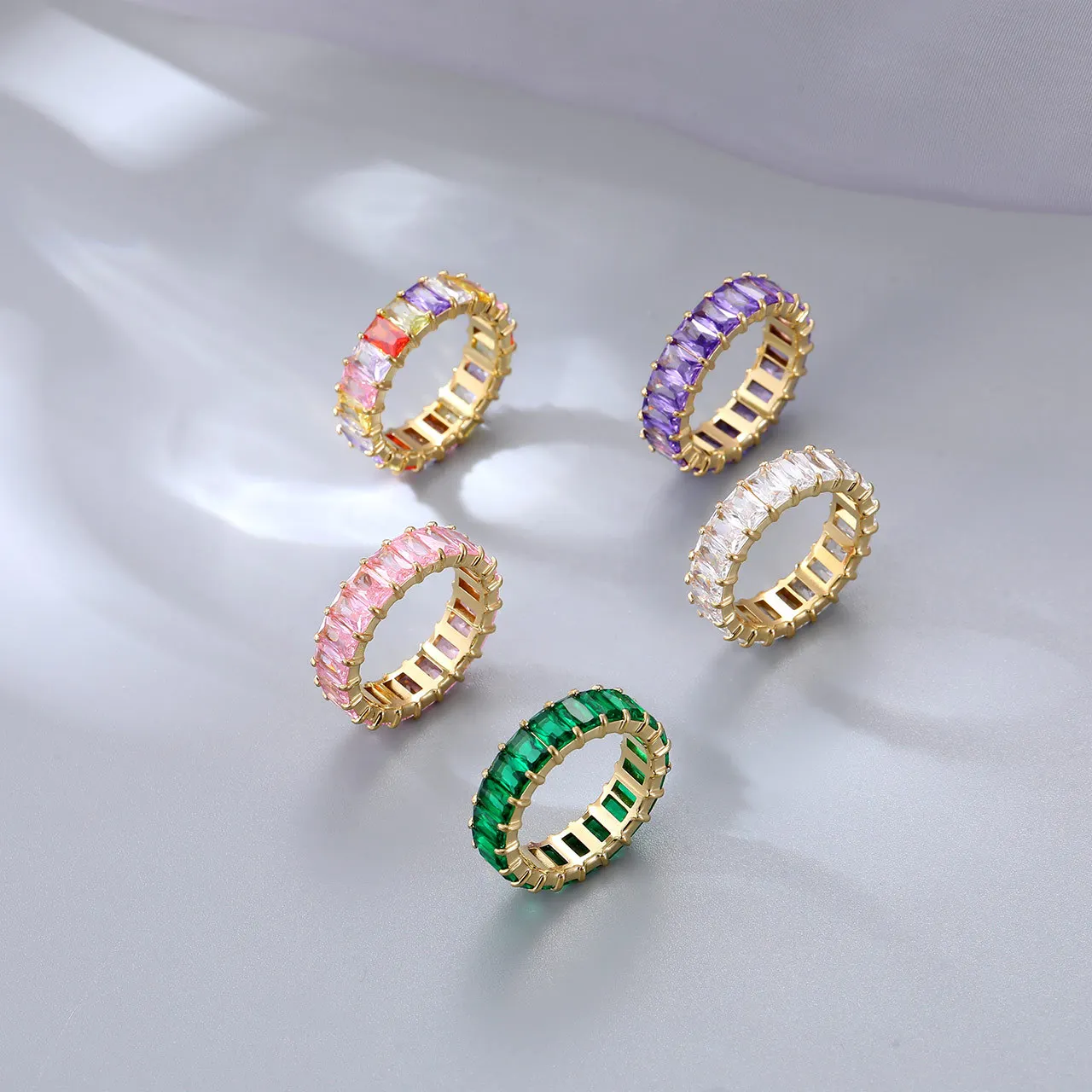 Simple light luxury elegant and exquisite lady new colorful multi  color vermiculite stainless steel wedding ring