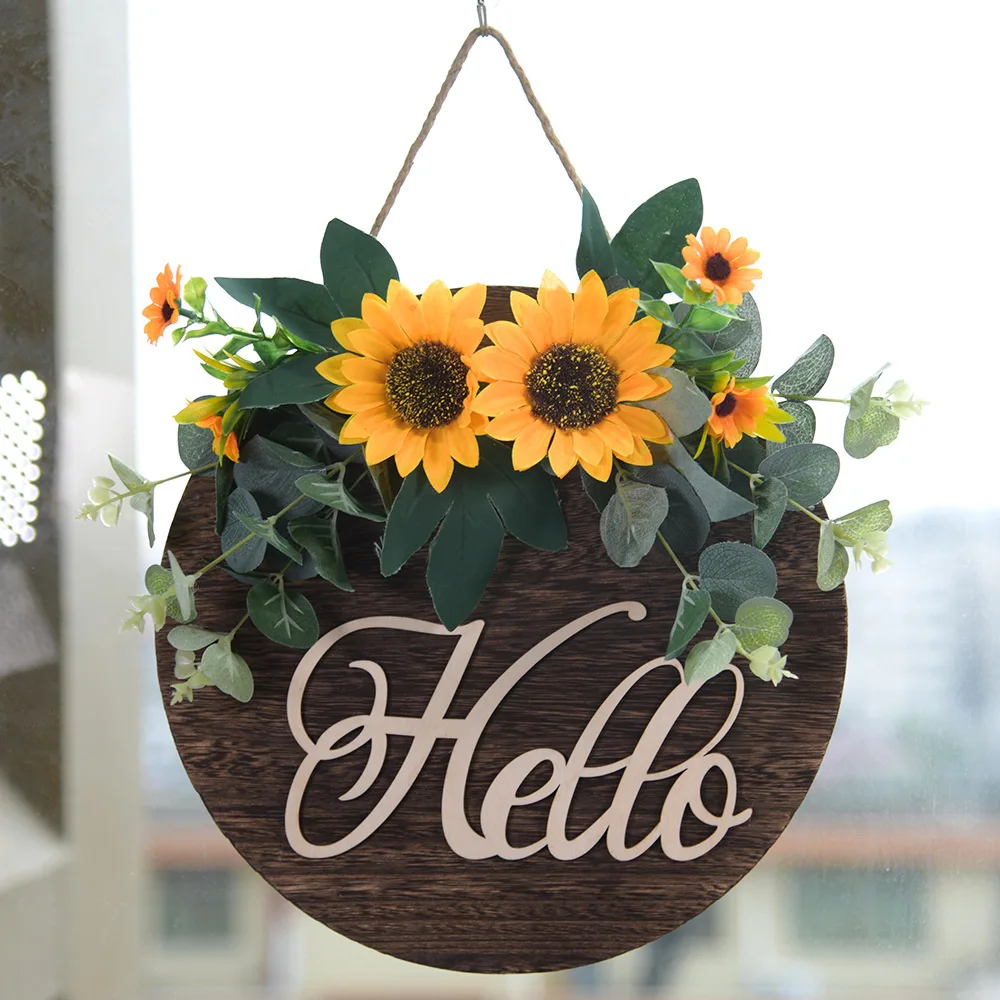 Hello Sign Welcome Wreaths for Front Door Decor Wooden Rustic Welcome Sign Door Fall Wreaths for Front Door Front Porch Gift