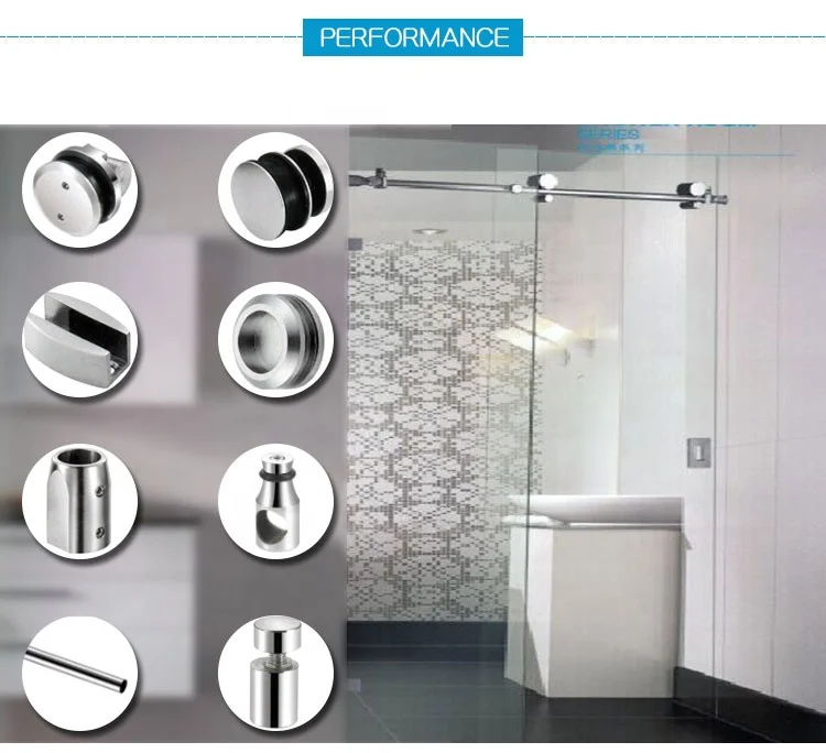 Frameless adjustable sliding shower glass door hardware patch fittings commercial bathroom glass partition hardware