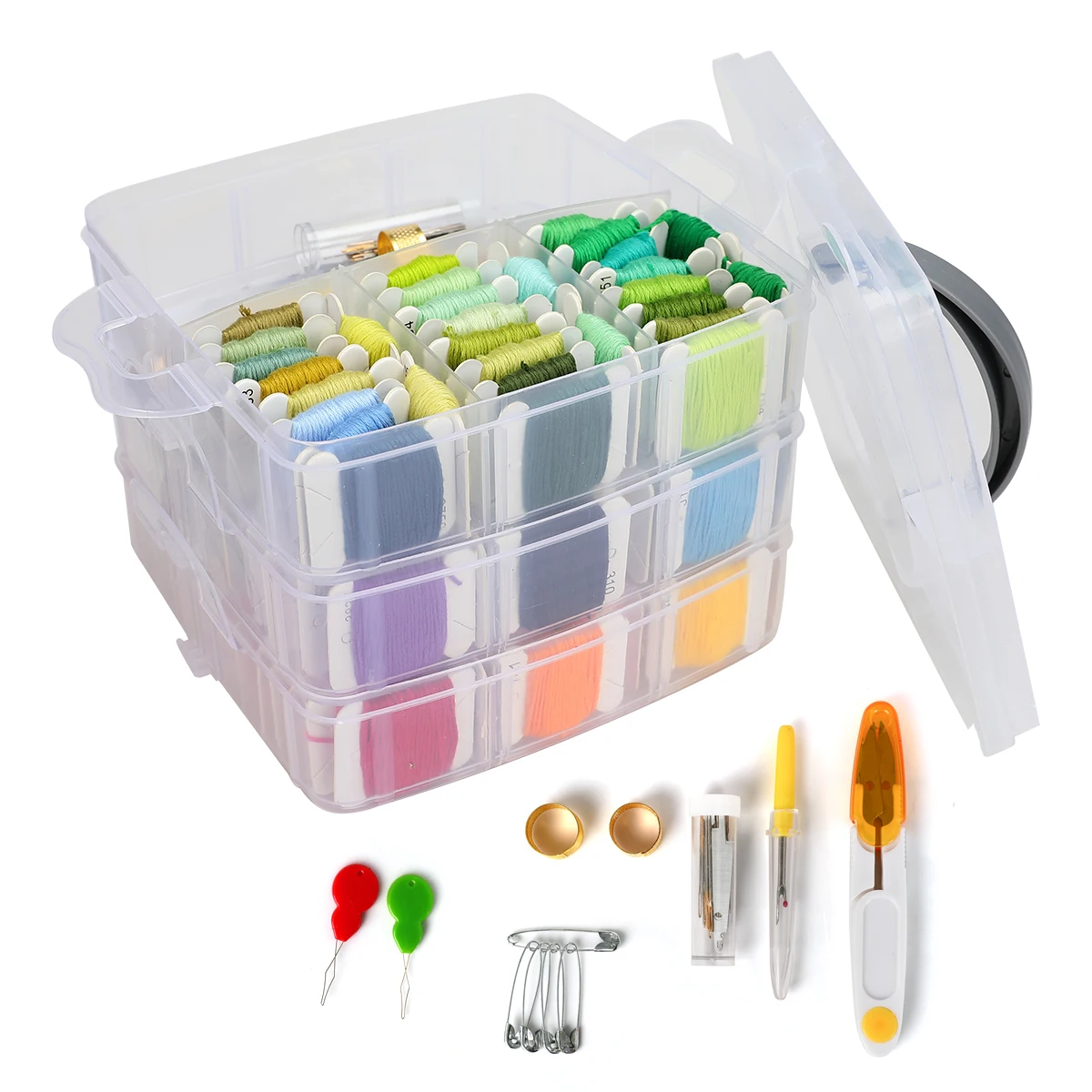 Hot-selling New 163pcs Three-layer plastic knitted storage box portable sewing kit multi Compartment