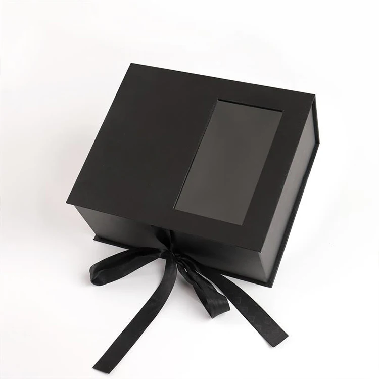 Customization Package Design Paper Gift Magnetic Box Black Pink Flower Rose Box With Window Packing