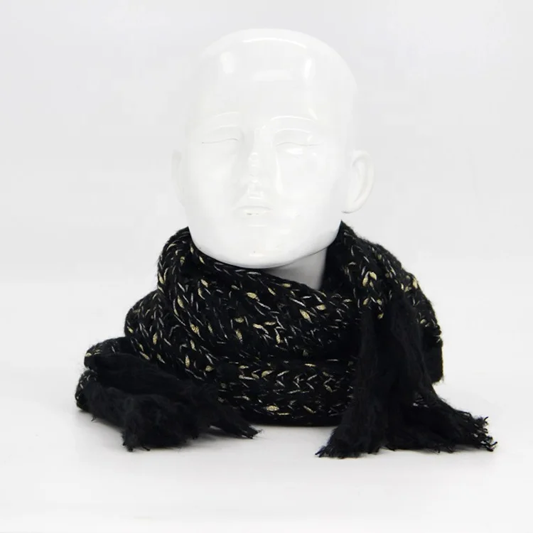 Latest promotion price scarves ladies Mohair with gold thread Jacquard fashion winter scarf