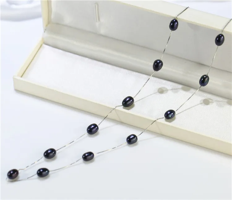 FEIRUN 7-8mm drop 3A black 925silver  Freshwater Natural Cultured Pearls Necklace real pearl necklace price