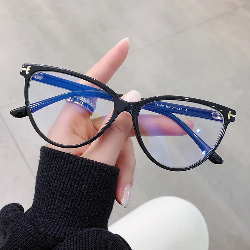 5070Big  frame cat eye anti blue light glasses men retro T-word rice nail frame glasses women spice decorative glasses