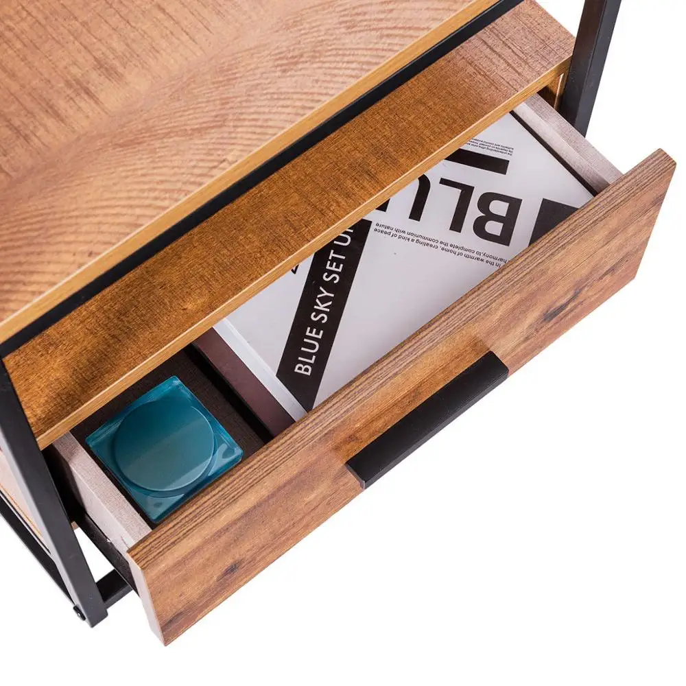 Side Sofa Table Metal Nightstand Storage Display Bedroom With Drawer