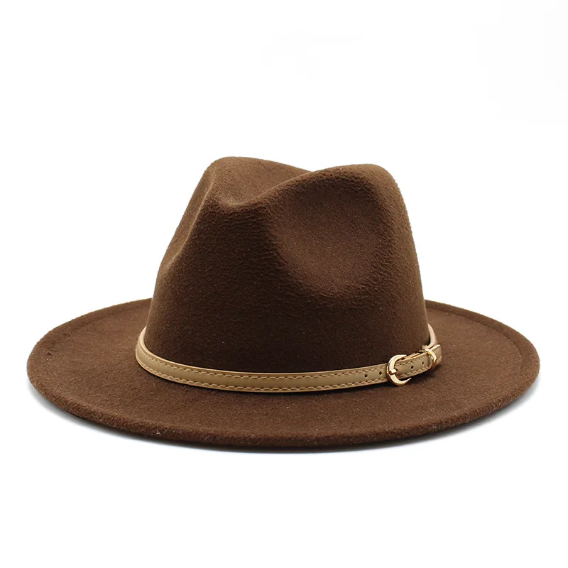 Wholesale High Quality 2021 Winter Jazz Women Fedora Hats Casual Fashion Wide Brim Vintage Jazz Solid Fedora Hats Leather Bands