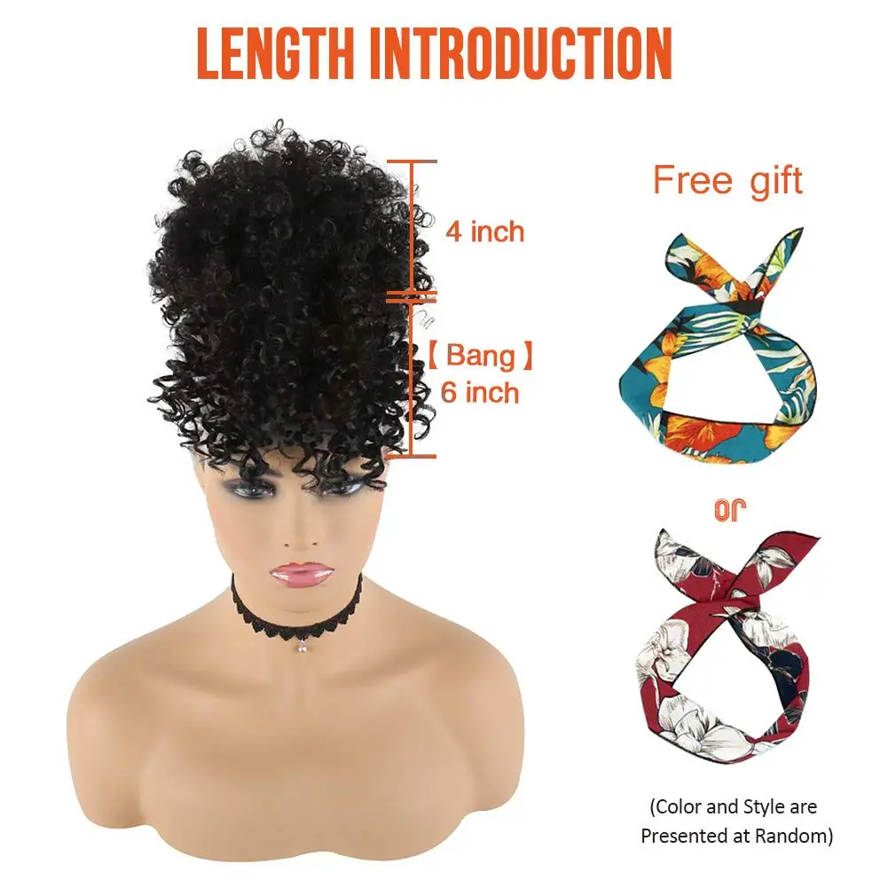 Curly Ponytail Wigs for Black Women Hair Balls for Girls Hair Clip in Bangs Afro High Puff Bun Hair Pieces for Women Synthetic