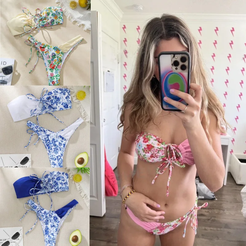 Swimsuit Women Small Fresh Colorful Printed Bikini Sexy 2024 New Swimsuit Two piece Bikini sets