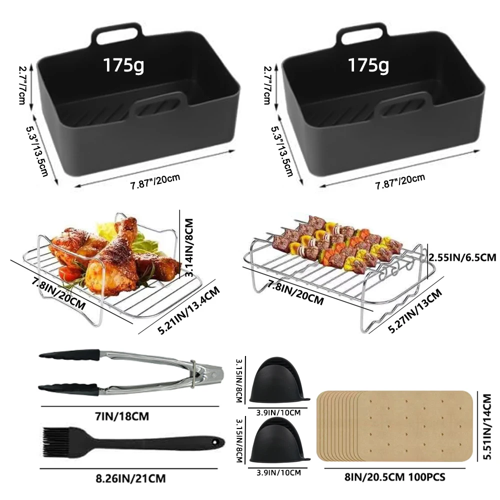 9-Pack Reusable Air Fryer Double Liners Non-Stick Baking Pan Rectangular Air Fryer Basket Tray Silicone Mold for Ninja Air fryer
