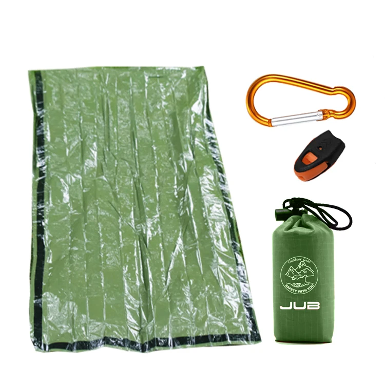 Mylar Thermal Aluminum Foil Bivy Survival Emergency Sleeping Bag with Whistle and Carabiner