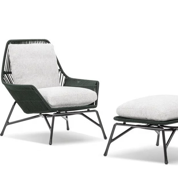 All Weather single seat quick-dry cushion sofa High Back Rope weave Casual Outdoor Sofa Outdoor Rope Leisure chair with footrest