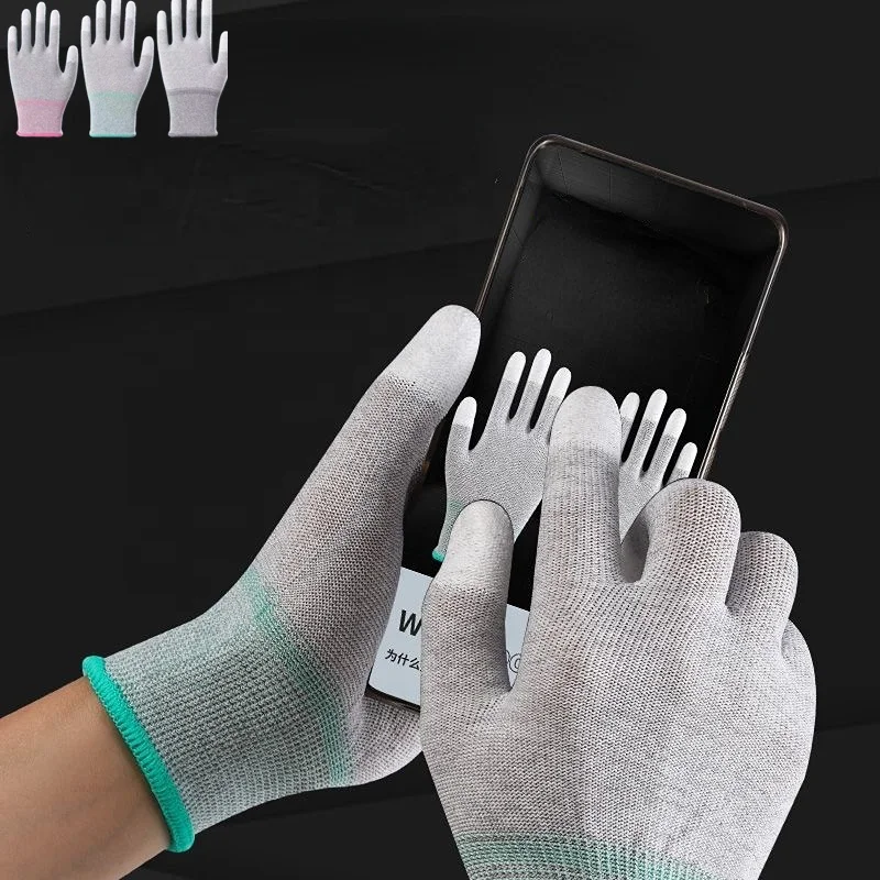 CUSTOM carbon touch screen Anti Static ESD Electronic nylon pu finger coated protection safety working labor gloves for work