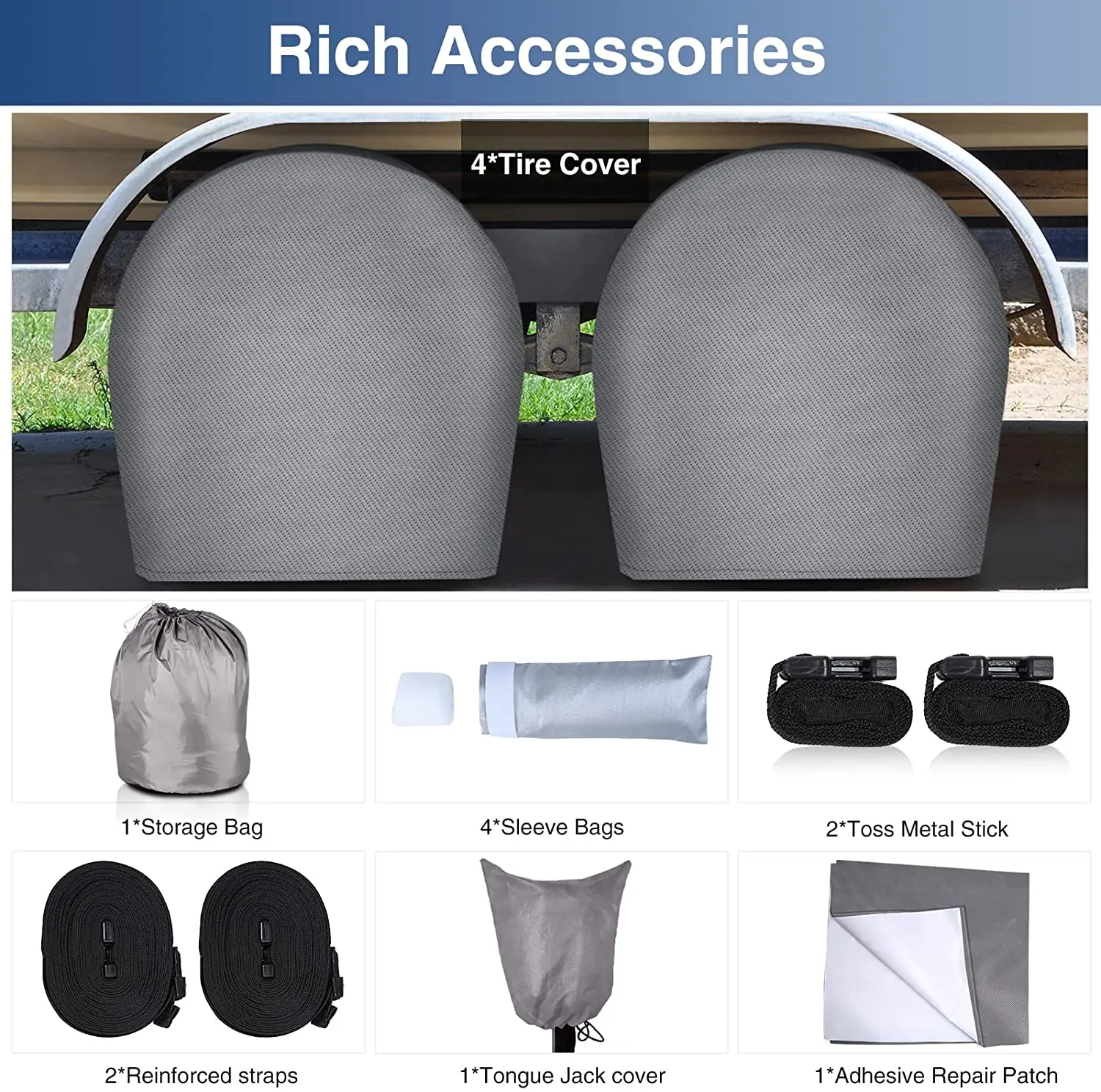 Upgraded Waterproof 450D Top 4 Tire Covers Tongue Jack CoverTravel Trailer RV Camper Motorhome Cover