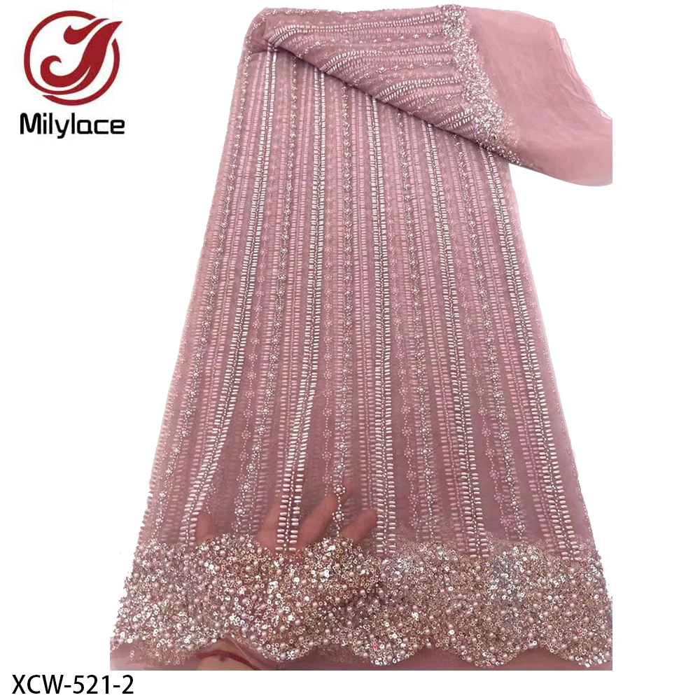 Hot Design Fabric Wholesale Beaded Sequined Lace Fabric Rhinestones Embroidery African Beaded Lace Fabric