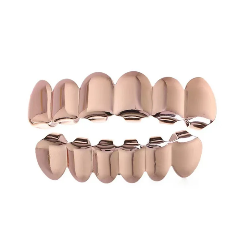 Factory wholesale Halloween jewelry gold silver rose gold black color plating brass hip hop glossy six teeth iced out grillz