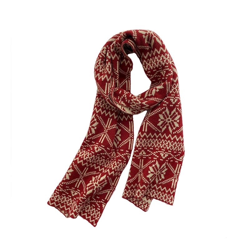 Роскошный Рождественский шарф 25104 шт. Новинка 2021 женский осенне-зимний двухсторонний Британский ретро Снежинка утолщенный теплый вязаный шарф