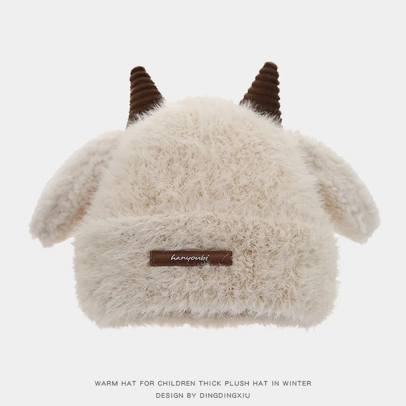 Wholesale Fashion New Deer Design Girls Winter Hat Fuzzy Thick Warm Knitted Winter Beanie Hat