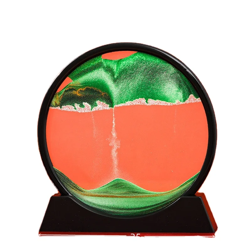 7/12inch Creative Quicksand Paintings Art Picture Round Glass 3D Hourglass Sandscape Flowing Sand Display For Home Office Decor