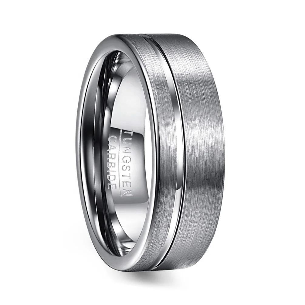 Wholesale Tungsten Ring Silver Grooved Brushed Surface Tungsten Wedding Rings For Men
