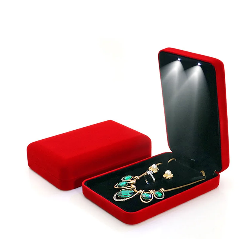 Custom Led Pearl Necklace Double Ring Earrings Jewelry Storage Packaging Case Gift Organizer Jewellery Box Set With Light
