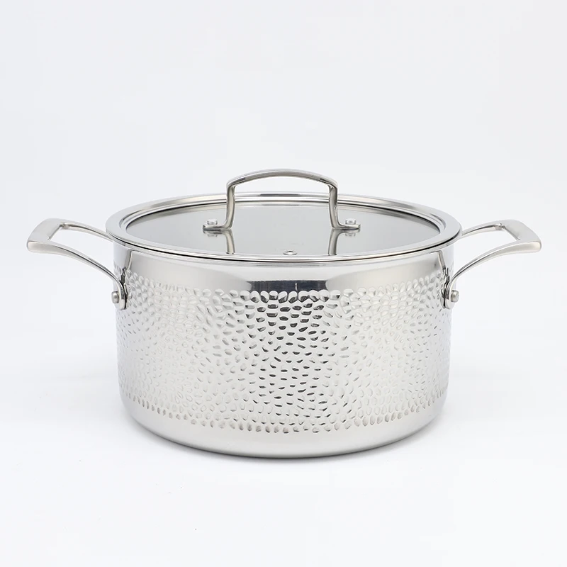 High Quality 6pcsTri-ply Stainless Steel Pots and Pans Hammered Cookware Set