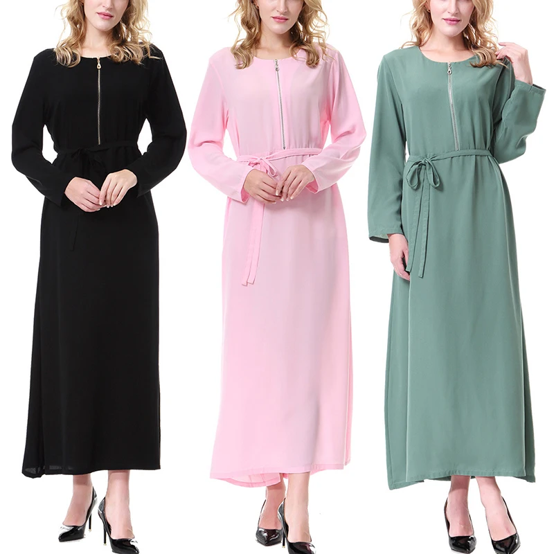 Abaya Dubai Front Zipper Maxi Dress Long Sleeve Modest Wool Peach Inner Slip Under Abaya Dress for Muslim Women
