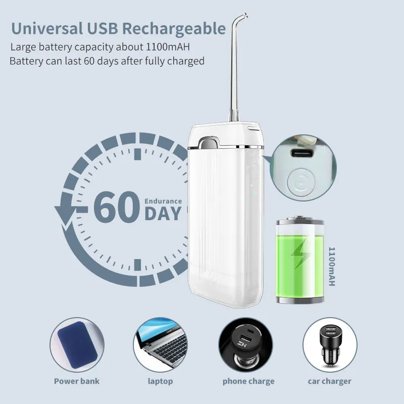Professional 3 mode Ipx7 Waterproof  USB Rechargeable Cordless Flosser dental water jet