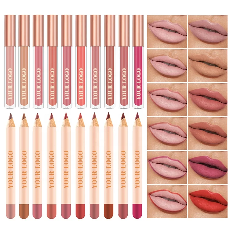 Private Label Cosmetics Matte Liquid Lipstick Kit  Custom Lipstick Lip Pencil Set