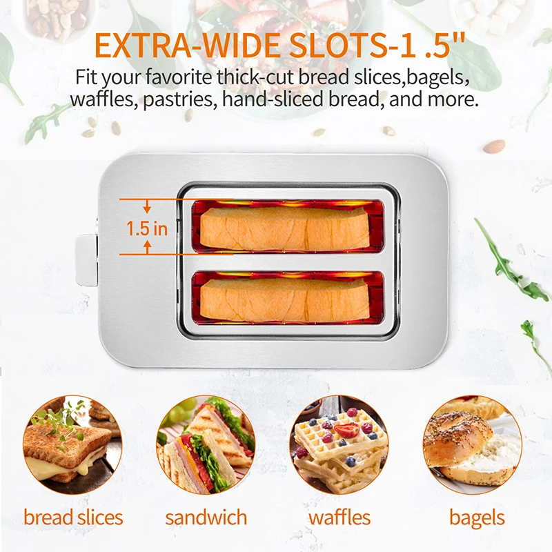 Tenfly Home Bread Toaster, Stainless Steel 2 Slice Bread Maker with LED Light Pop-up Breakfast Sandwich Maker Factory Custom