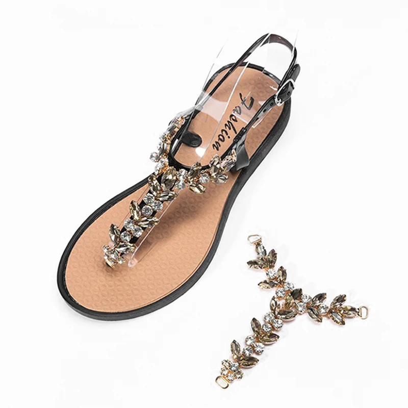 Fashion ladies women shoes various colors v shape sandal crystal shoes chains for slippers accessories