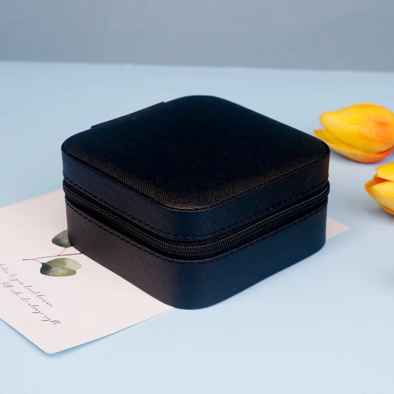 Leather Jewelry Storage Travel Box Velvet Jewelry Ring Earring Pendant Necklace Packaging Gift Box Wholesale Custom Logo Black