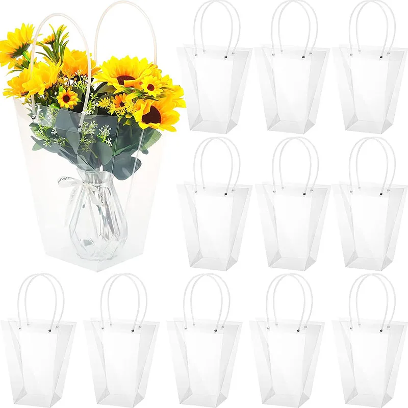 New Square PVC Transparent Plastic Flower Bag Clear Gift Flower Bouquet Bag With Handle