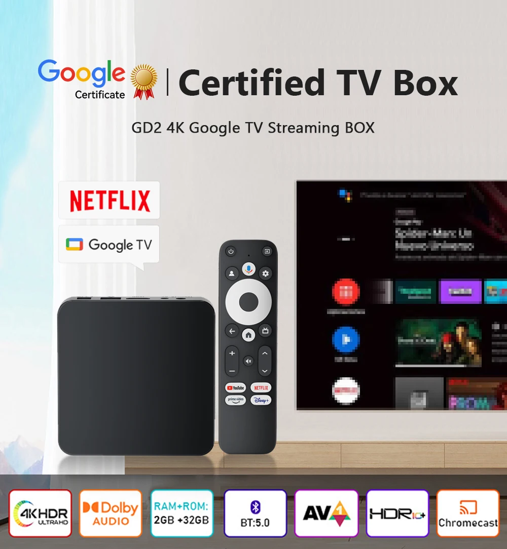 Google tv box GD2 Сертифицированный 4K Amlogic S905 Stb DDR4 2GB 32GB BT 5 0 Android 12 Av1 5G WiFi Custom Smart Tv Box
