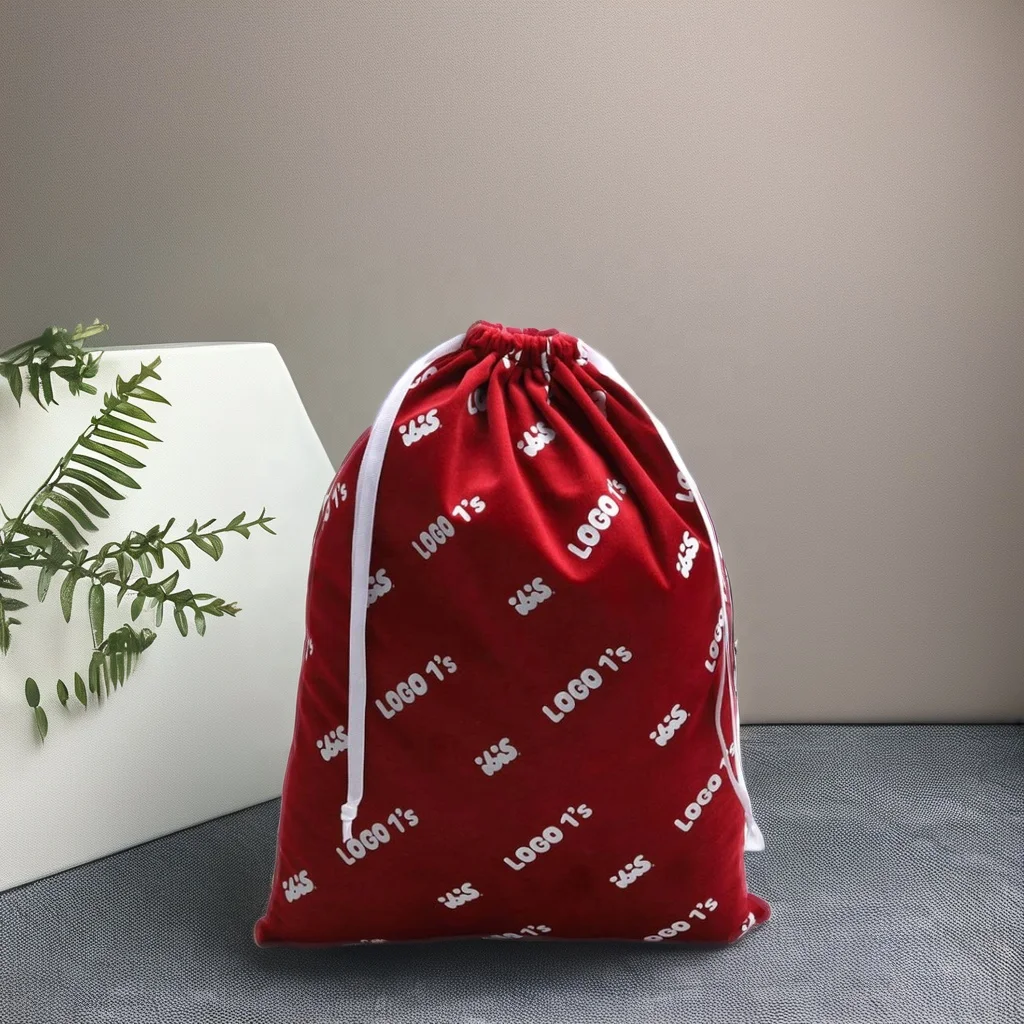 Custom Full Screen Printed Large Velvet Dust Shopping Shoe Bag Luxury Soft Flannel Clothing Storage Packaging Velvet Pouch Bags