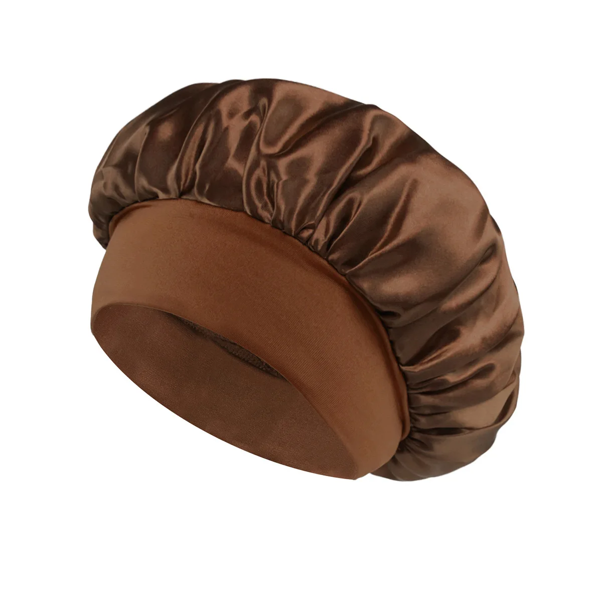 Wholesale Custom Logo Women Wide Elastic Band Shinning Silk Satin Night Sleeping Chemo Hair Bonnet Hat Cap