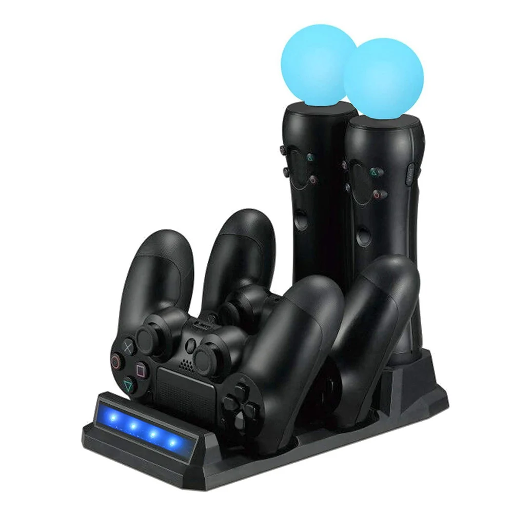 Charger For PS4 Slim/Pro/PS VR/PS Move Motion Controllers 4 in 1 Charger USB Charging Dock Station Storage Stand