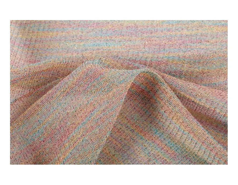 Hot sale knit fabric  65%nylon 35%colorful lurex rainbow for clothing textile custom elastic fashion ripstop underwear