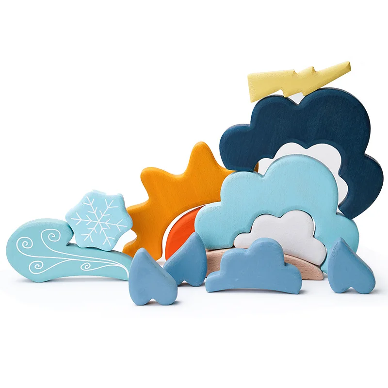 Wooden Cloud Weather Building Block Rainbow Stairs Stackable Grimms Toy